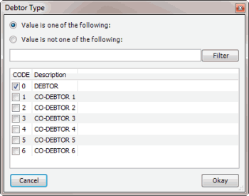 Debtor Type dialog box