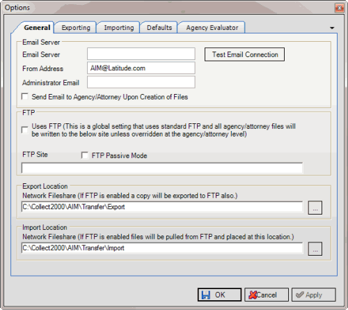 Options window - General tab Options window - General tab