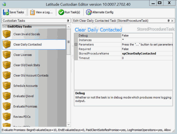 Custodian Editor window - task properties Custodian Editor window - task properties