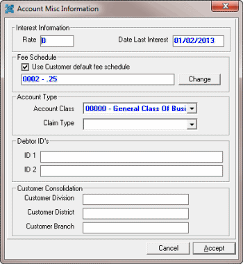 Account Misc Information dialog box Account Misc Information dialog box