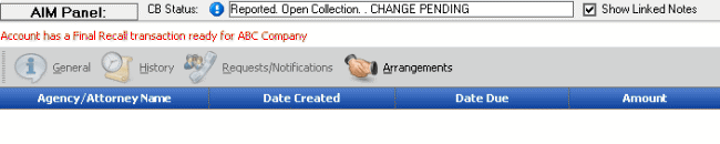 AIM Panel - Arrangements tab AIM Panel - Arrangements tab