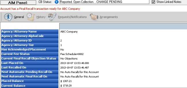 AIM Panel - General tab AIM Panel - General tab