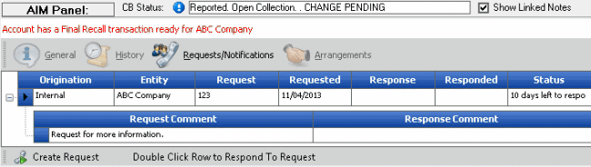 AIM Panel - Requests/Notifications tab AIM Panel - Requests/Notifications tab