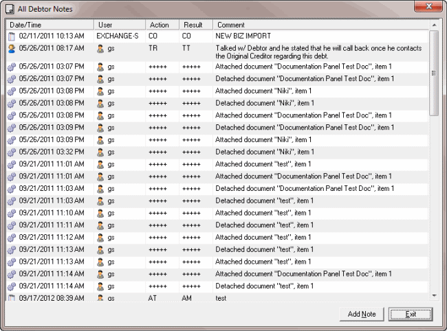 All Debtor Notes dialog box All Debtor Notes dialog box