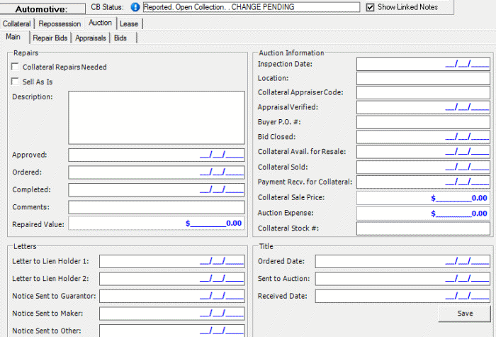 Automotive panel - Auction tab - Main tab Automotive panel - Auction tab - Main tab