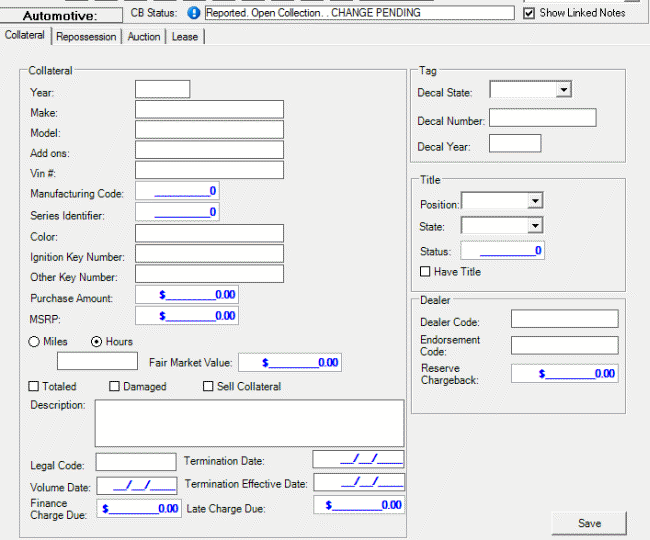 Automotive panel - Collateral tab Automotive panel - Collateral tab