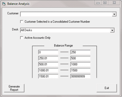 Balance Analysis dialog box Balance Analysis dialog box