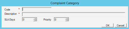 Complaint Category dialog box Complaint Category dialog box