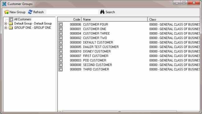 Customer Groups window