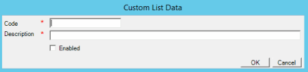 Custom List Data dialog box Custom List Data dialog box