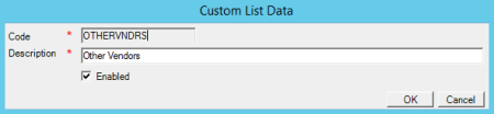 Custom List Data dialog box Custom List Data dialog box