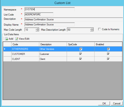 Custom List dialog box Custom List dialog box