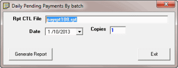 Daily Pending Payments by Batch dialog box