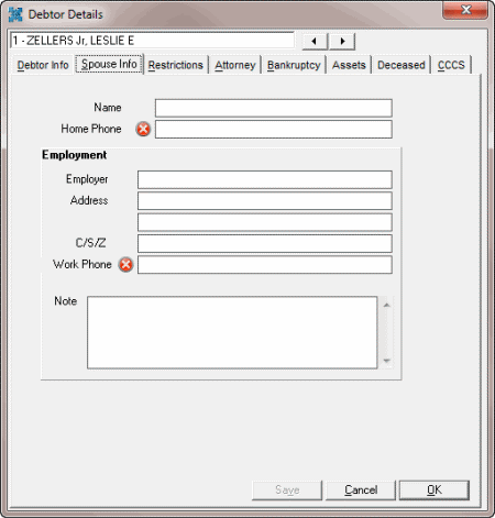 Debtor Details dialog box - Sopuse Info tab Debtor Details dialog box - Sopuse Info tab