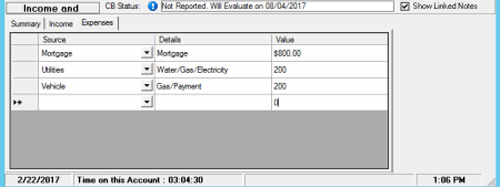 Expenses tab Expenses tab