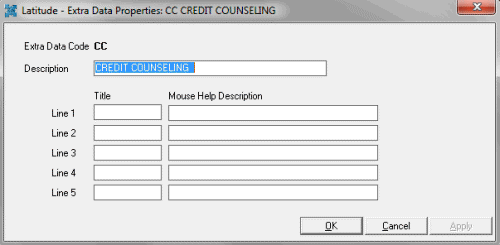 Latitude - Extra Data Properties dialog box Latitude - Extra Data Properties dialog box