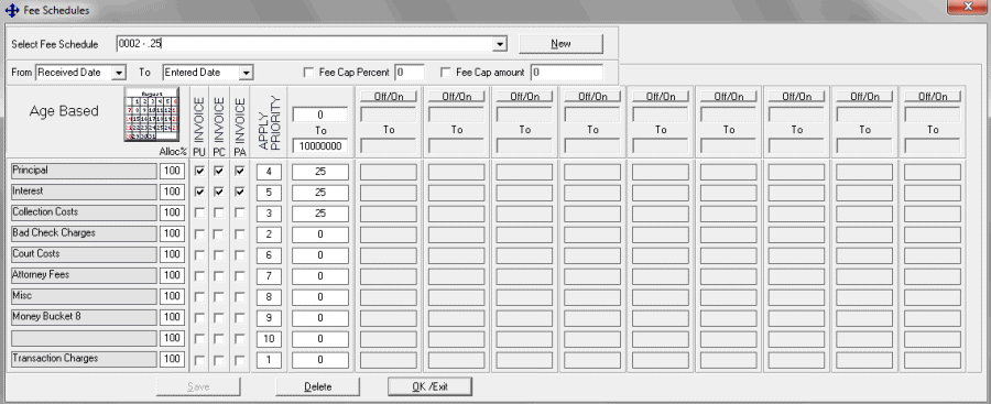 Fee Schedules dialog box Fee Schedules dialog box