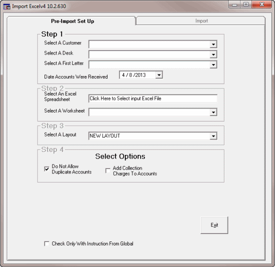 Import Excel V.4 window