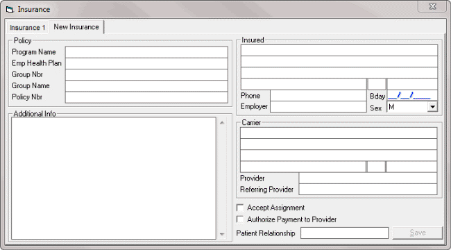 Insurance dialog box Insurance dialog box