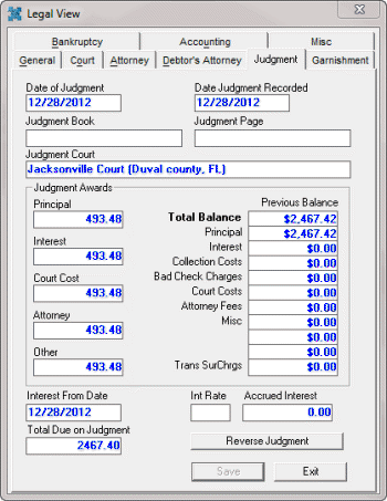Legal View dialog box - Judgment tab Legal View dialog box - Judgment tab