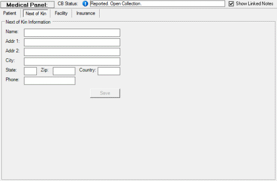 Medical panel - Next of Kin tab