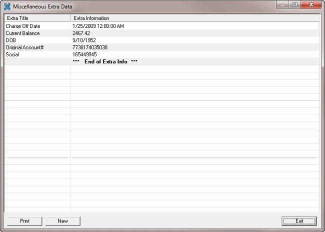 Miscellaneous Extra Data dialog box