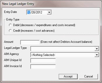 New Legal Ledger Entry dialog box New Legal Ledger Entry dialog box