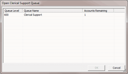 Open Clerical Support Queue dialog box