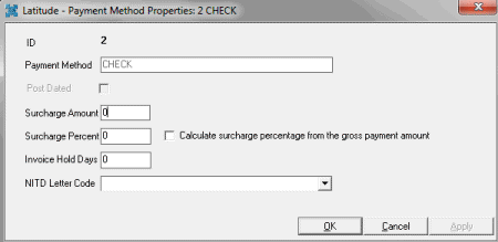 Latitude - Payment Method Properties dialog box