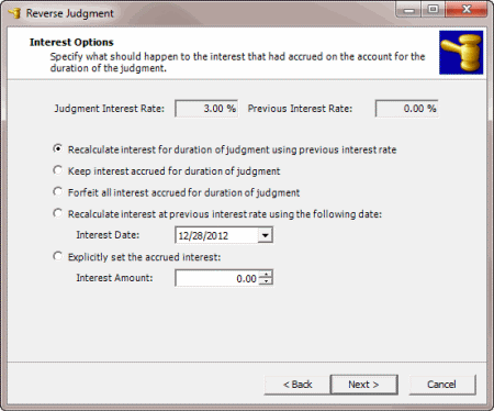Reverse Judgment Wizard - Interest Options Reverse Judgment Wizard - Interest Options