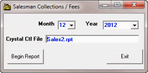 Salesman Collections/Fees dialog box Salesman Collections/Fees dialog box
