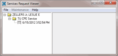 Services Request Viewer window Services Request Viewer window
