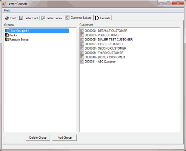 Customer Letters tab Customer Letters tab