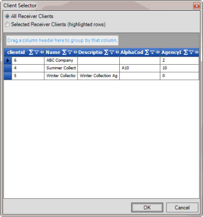 Client Selector dialog box Client Selector dialog box