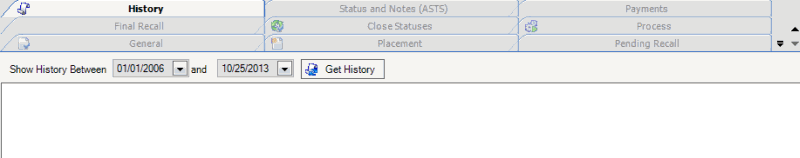 Client Configuration window - History tab