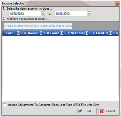Invoice Selector dialog box