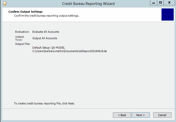 Confirm Output Settings page