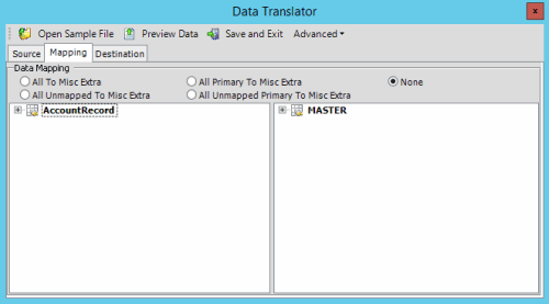 Data Translator window - Mapping tab