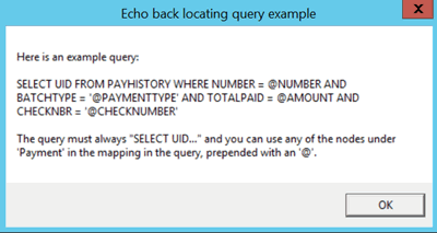 Echo back locating query example window