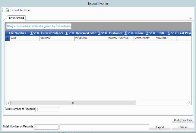 Export Form dialog box