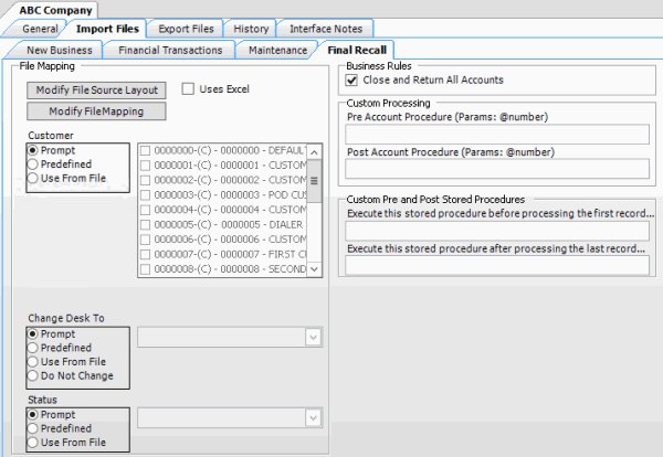 Import Files tab - Final Recall tab