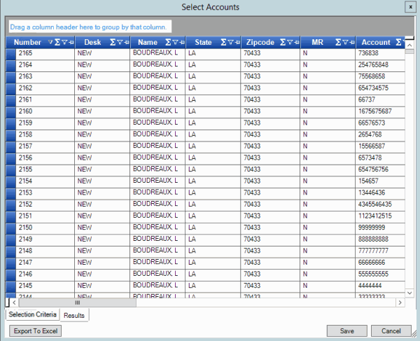 Results tab Results tab