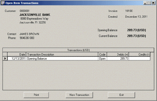Open Item Transactions dialog box