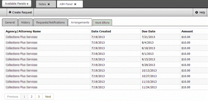 AIM panel - Arrangements tab