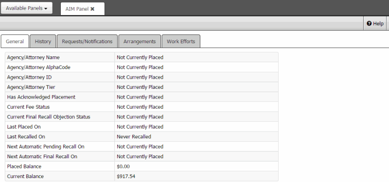 AIM panel - General tab