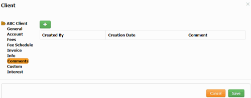 Client dialog box - Comments tab - add