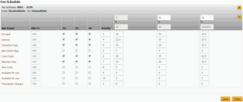 Fee Schedule dialog box