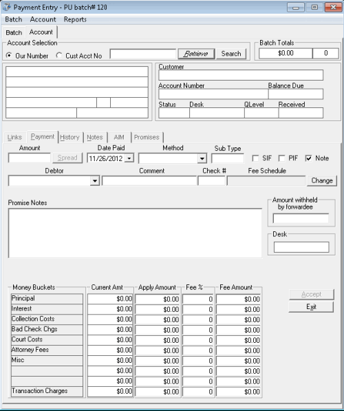 Payment Entry window - Account tab