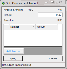 Split Overpayment Amount dialog box