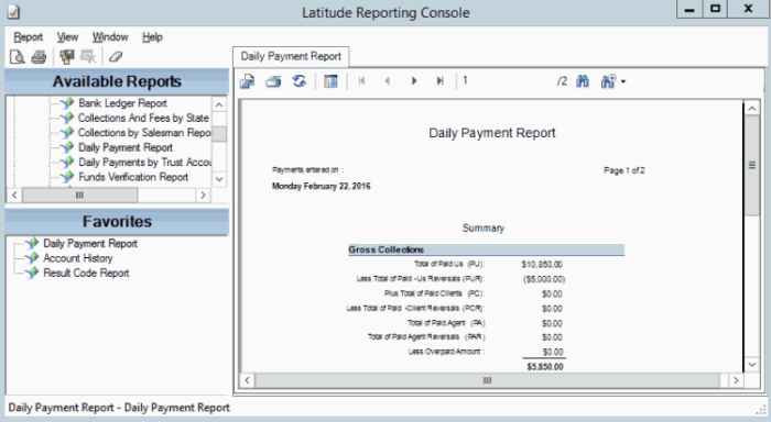 Reporting Console window - Report tab Reporting Console window - Report tab